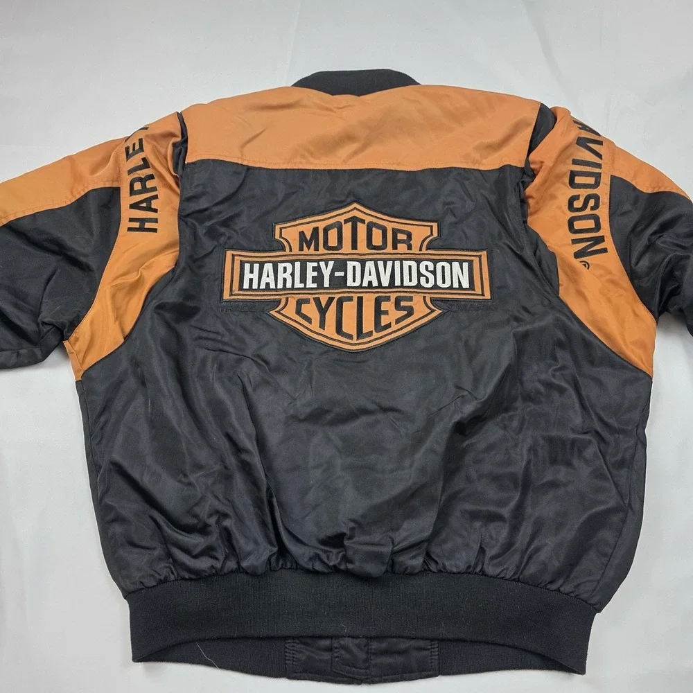 Harley-Davidson Jacket Mens Large Black Orange Bomber Nylon Motorcycle Biker